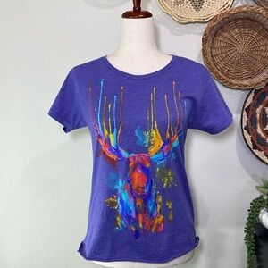 Women’s Montana Painted Moose Tee Purple Size Medium